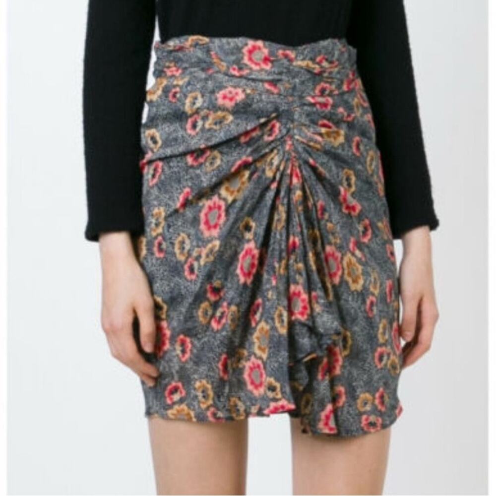 Isabel Marant Etoile Sevan Floral Print‎ Ruched Multicolor Mini Skirt Sz 40 / 8